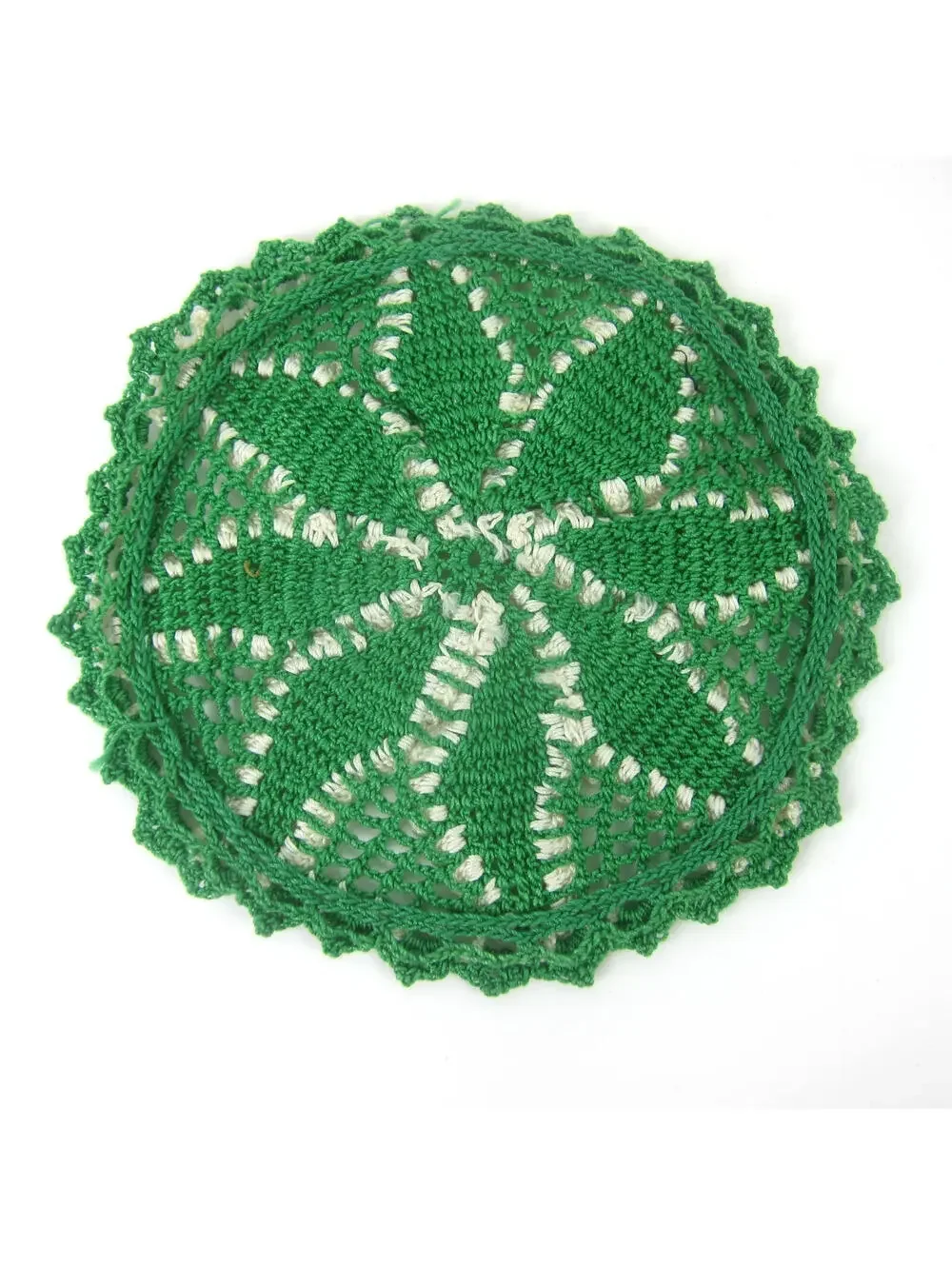Vintage Hot Plate Doily Green & Cream Flower 7.5